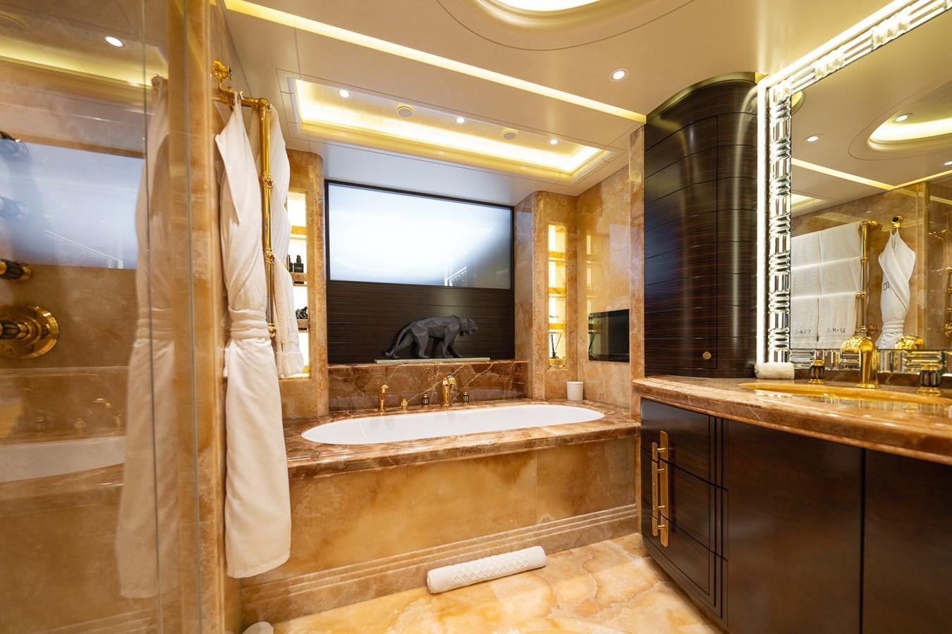 a bathroom with a large bathtub aboard WHISPER Yacht for Sale