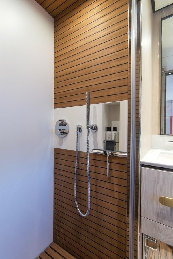 a shower unit in a bathroom aboard GDL Yacht for Sale