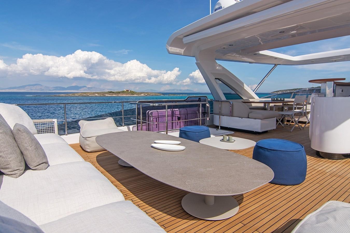 a large lounge area on a boat aboard GDL Yacht for Sale