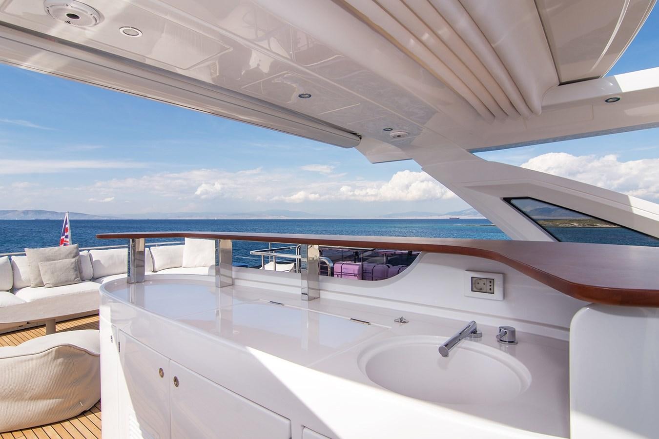 a large white boat with a large blue ocean behind it aboard GDL Yacht for Sale