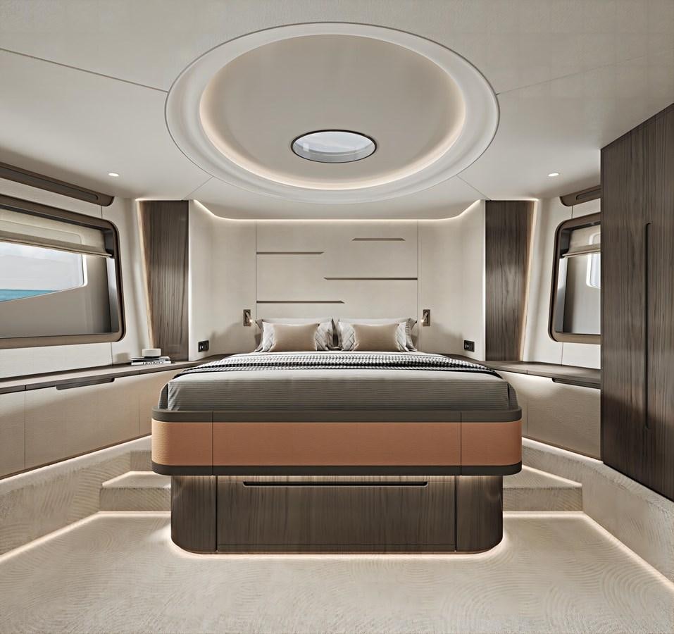 a bed in a room aboard AQUITALIA 68 Yacht for Sale