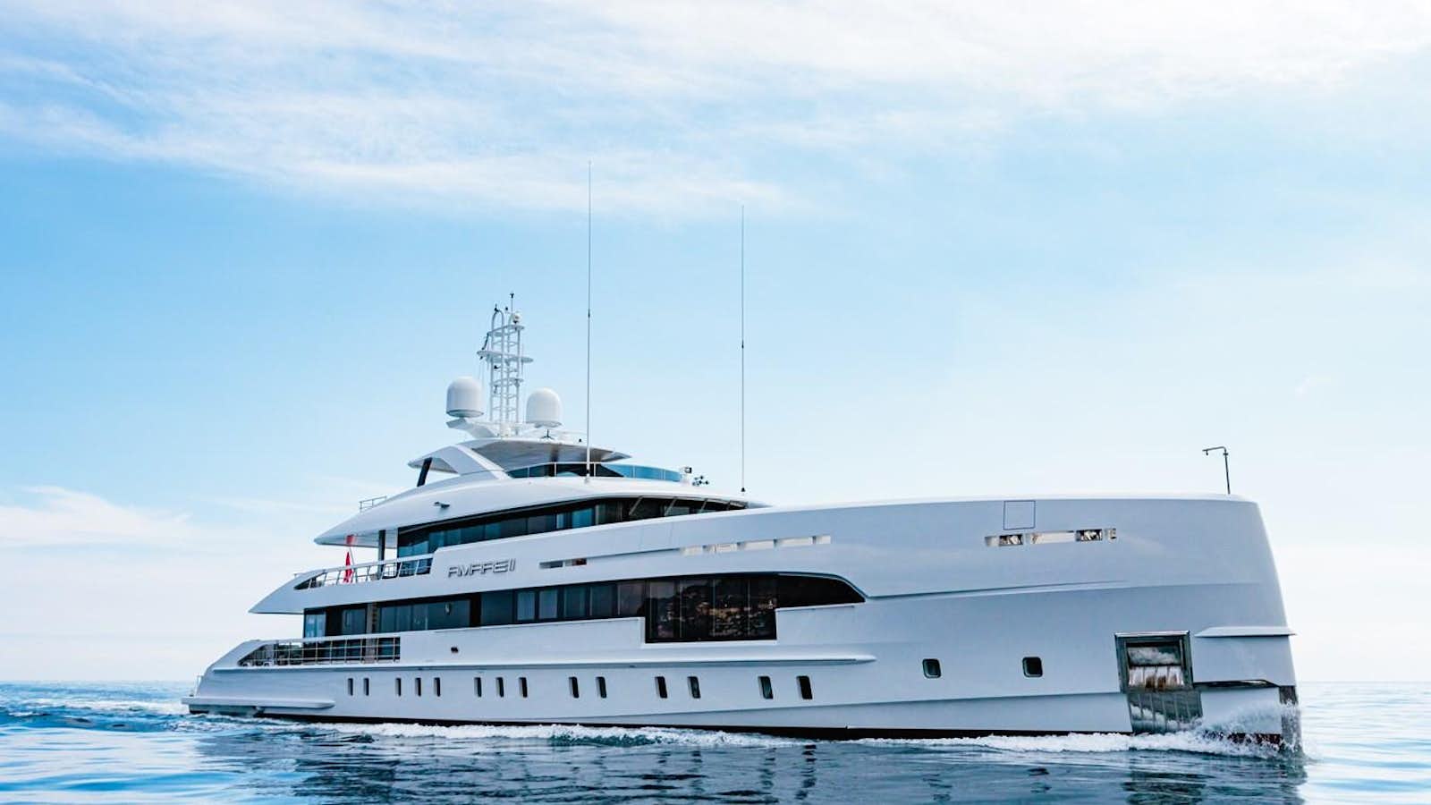 a white boat in the water aboard AMARE II Yacht for Sale