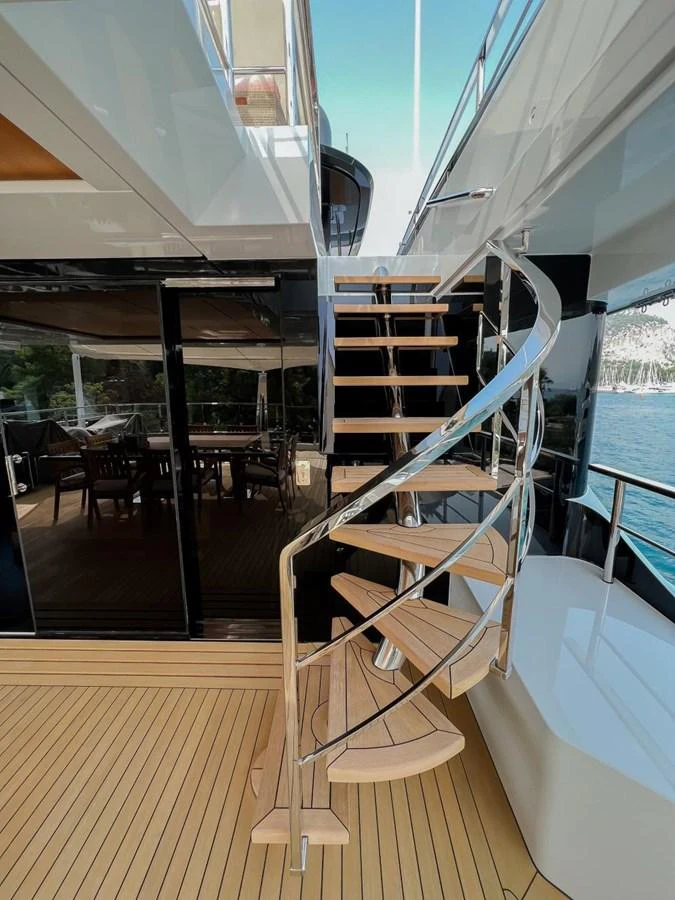 a ladder on a deck aboard UNASOLA Yacht for Sale