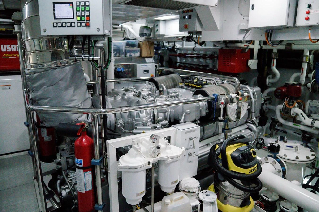 a room full of machinery aboard UNASOLA Yacht for Sale