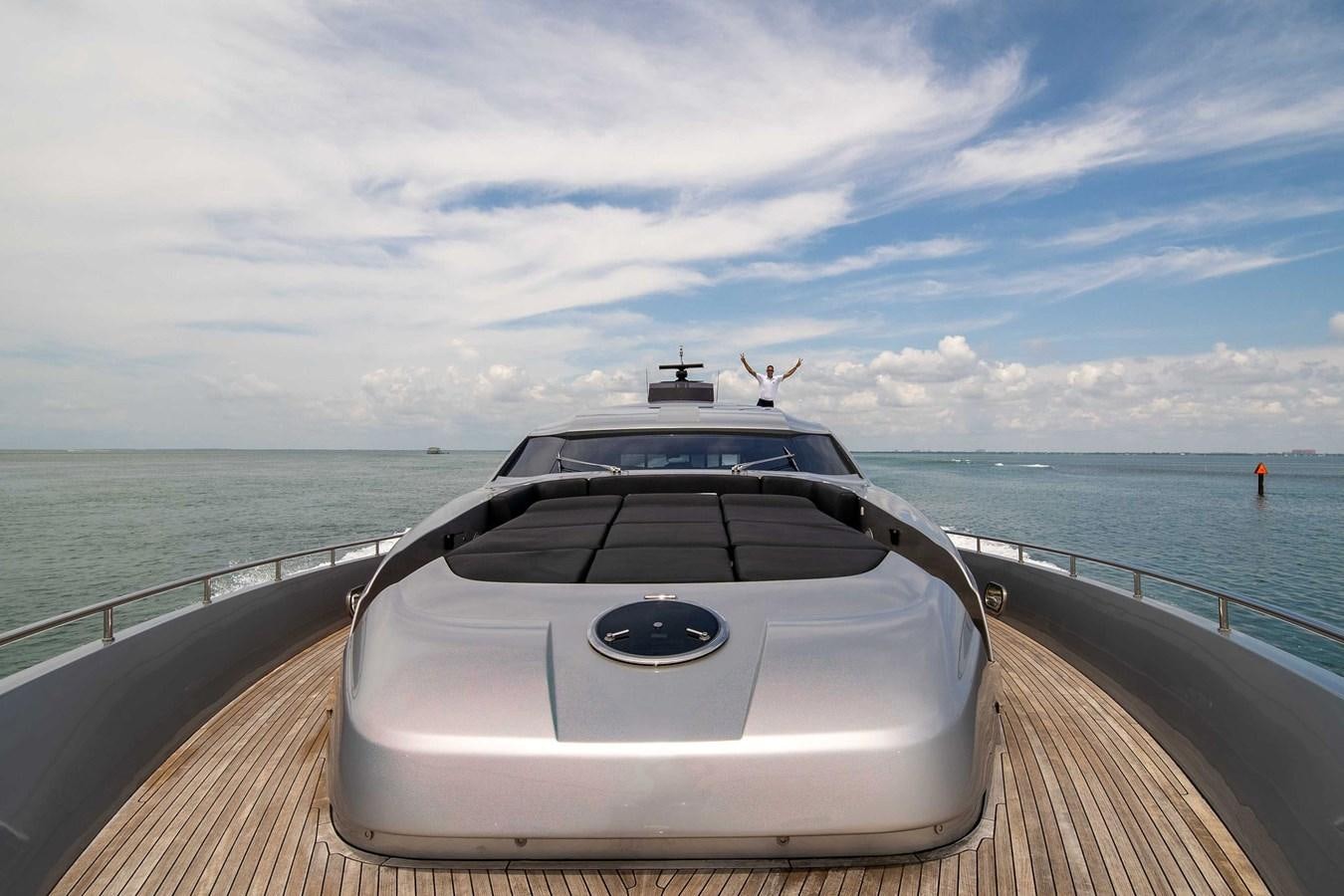 a white car on a bridge aboard ARENA Yacht for Sale