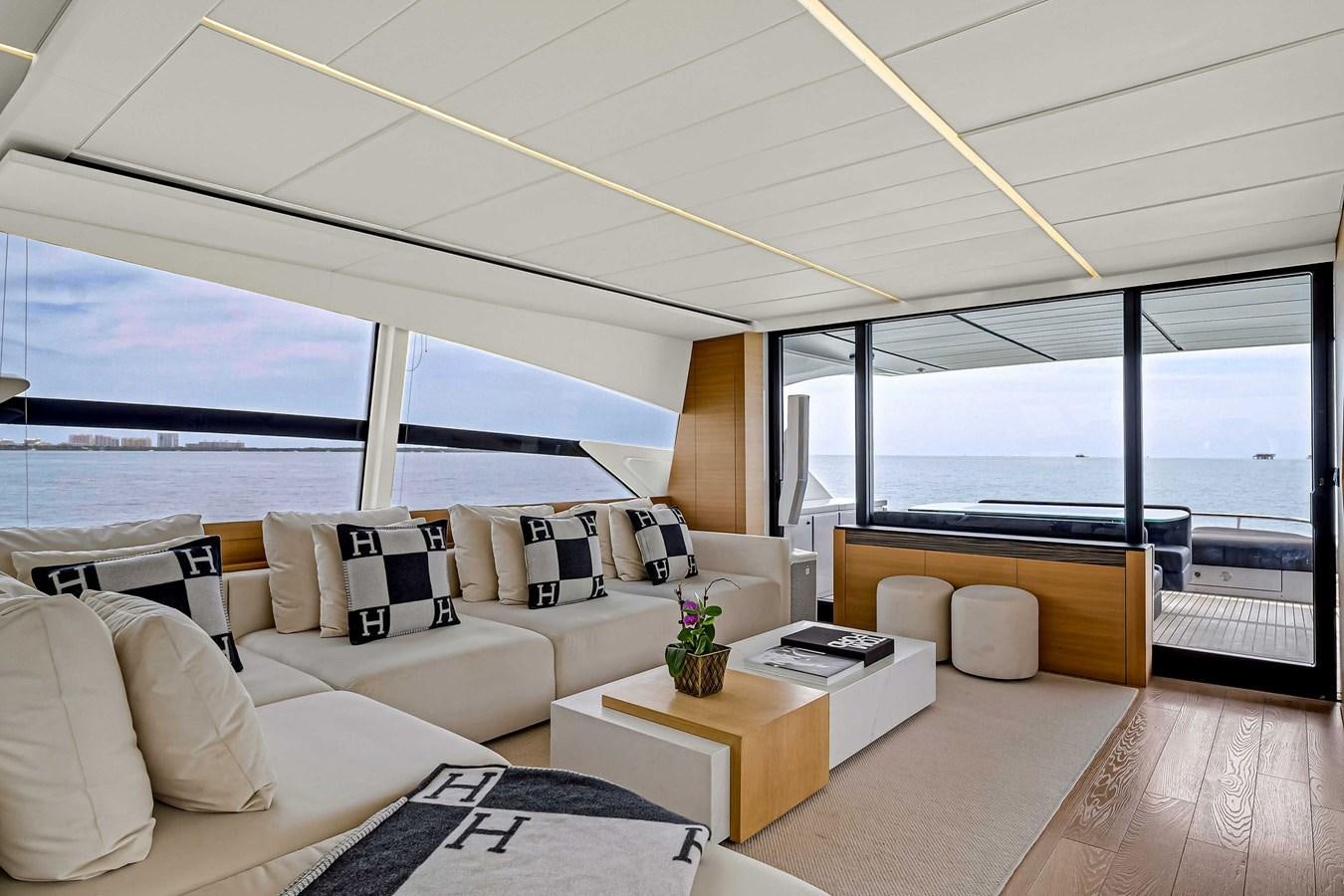 a living room with a large window aboard ARENA Yacht for Sale