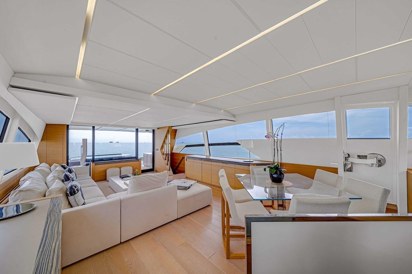 a modern looking living room aboard ARENA Yacht for Sale