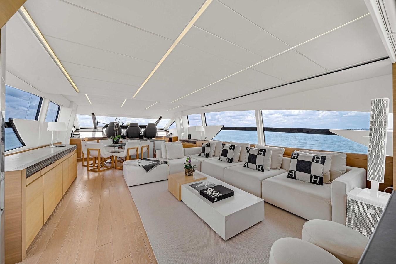 a living room with a large window aboard ARENA Yacht for Sale