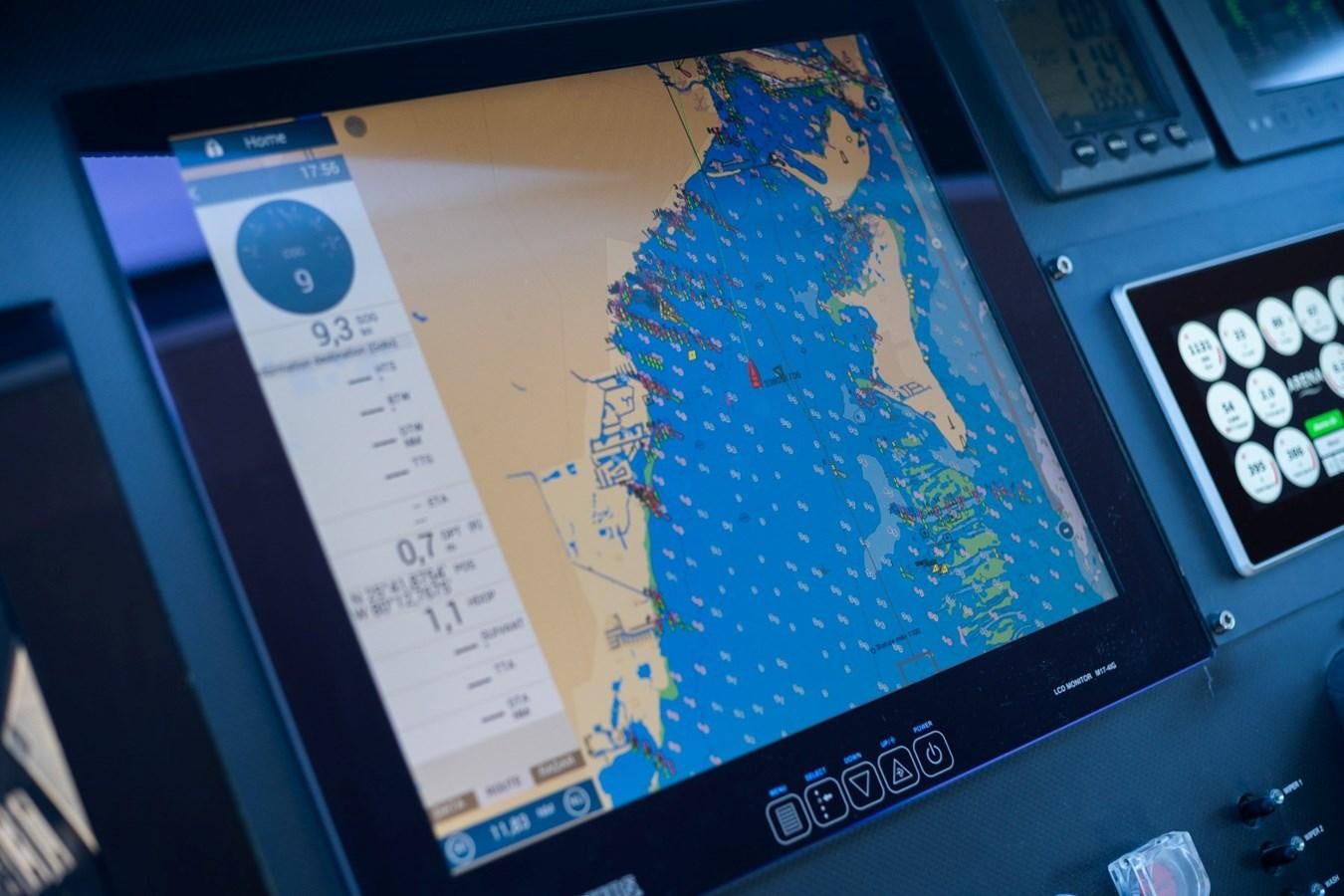 a map on a computer screen aboard ARENA Yacht for Sale