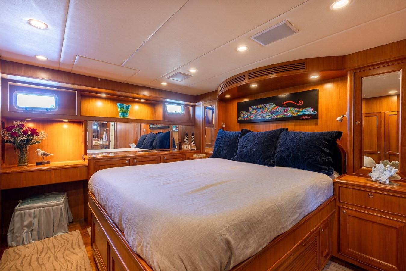 a bedroom with a large bed aboard SUNSHINE Yacht for Sale