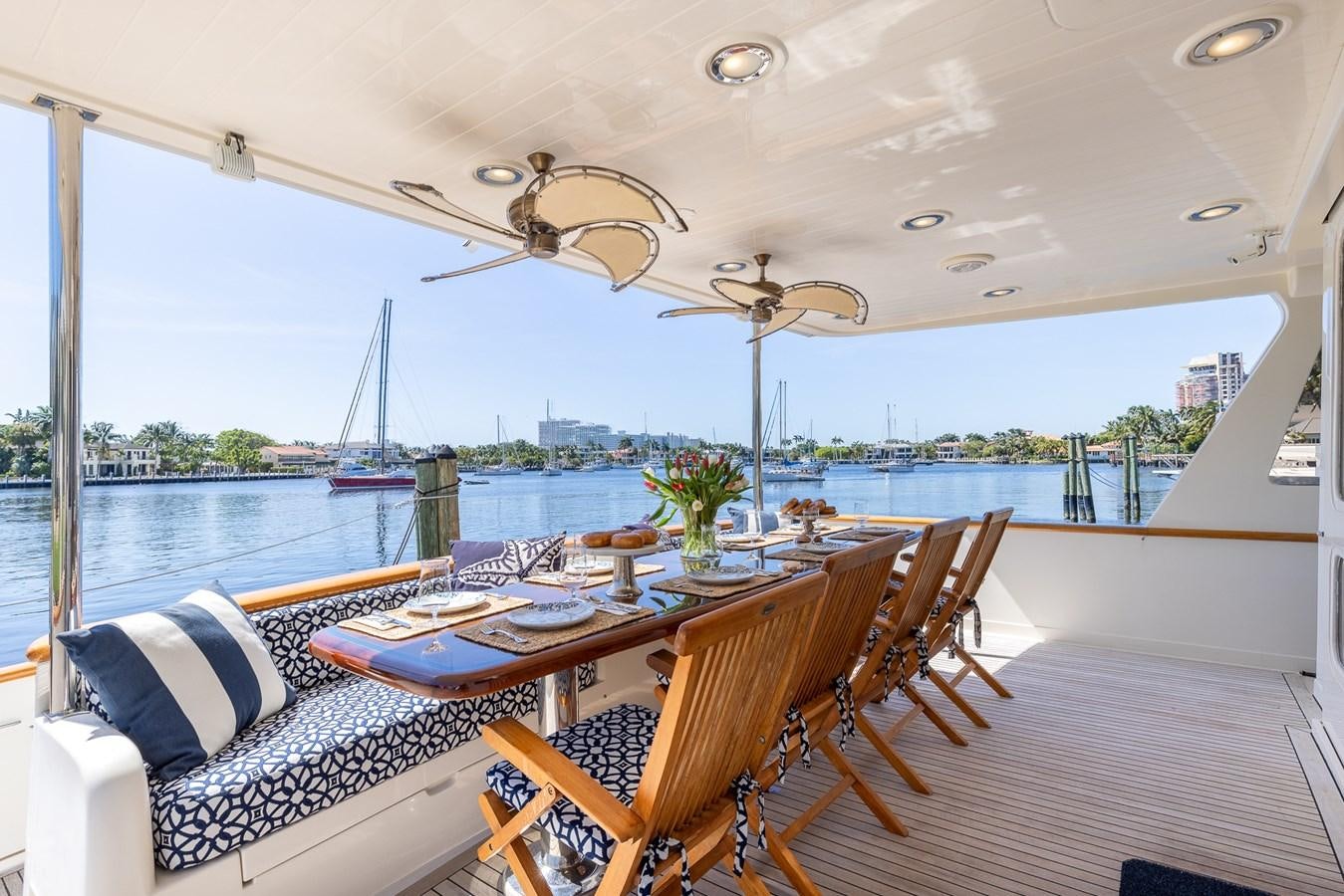 a dining table on a boat aboard SUNSHINE Yacht for Sale