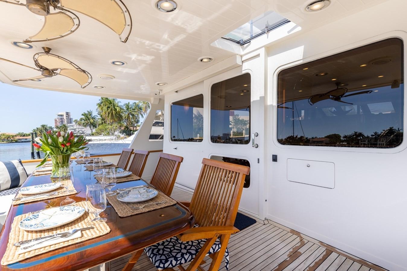 a dining table on a boat aboard SUNSHINE Yacht for Sale