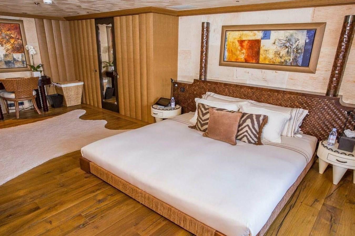 a bed in a room aboard PELORUS Yacht for Sale