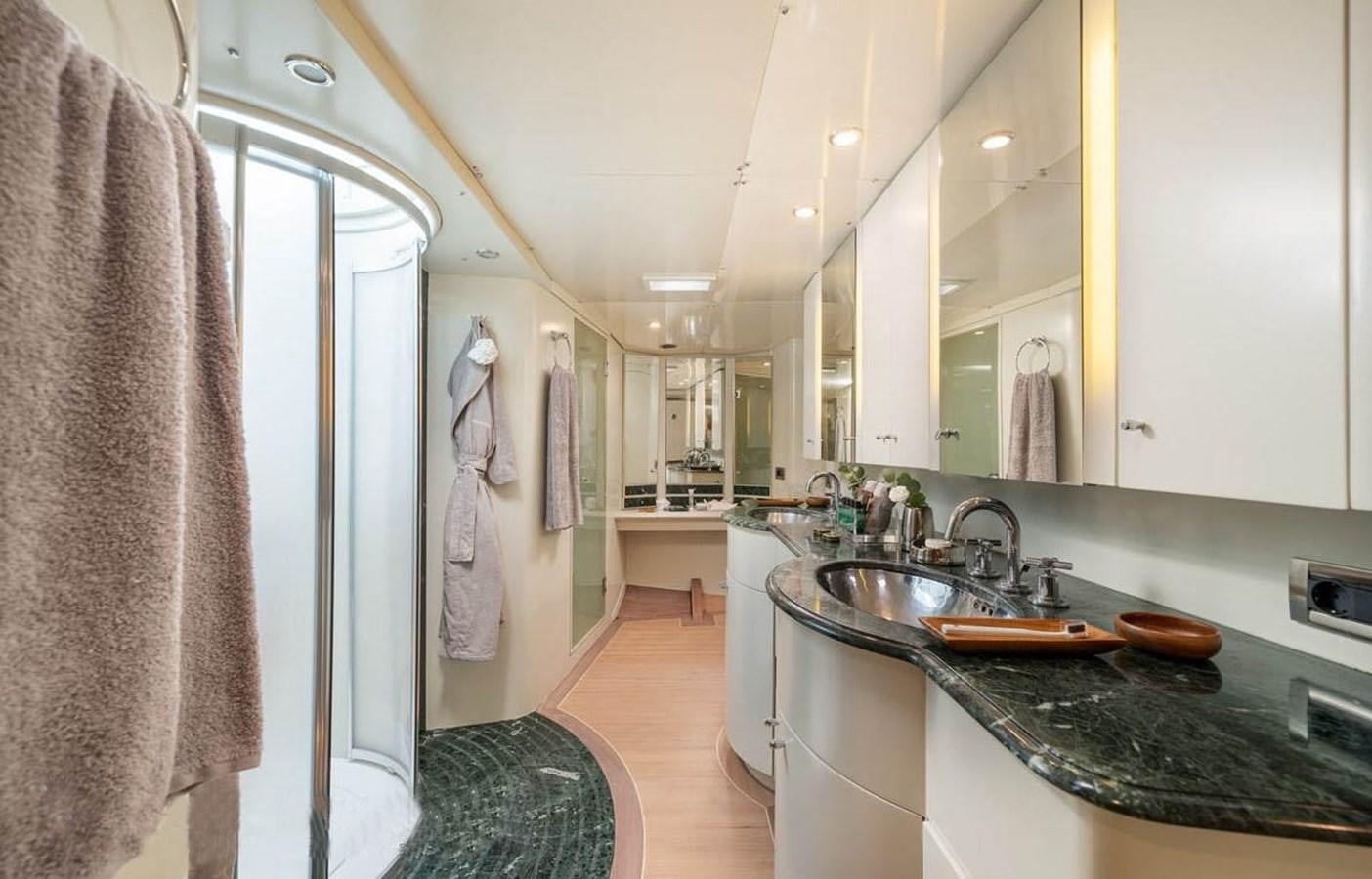 a bathroom with a sink and a countertop aboard ASHLEYROSE110 Yacht for Sale