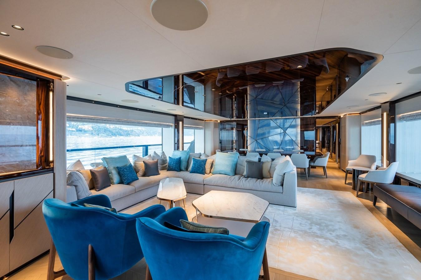 a living room with a large window aboard JIMMY Yacht for Sale