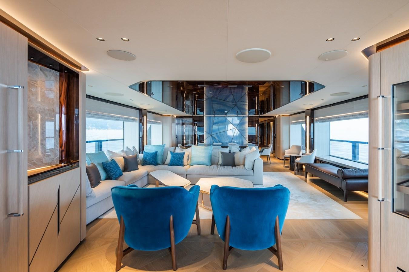 a large living room with a large window aboard JIMMY Yacht for Sale