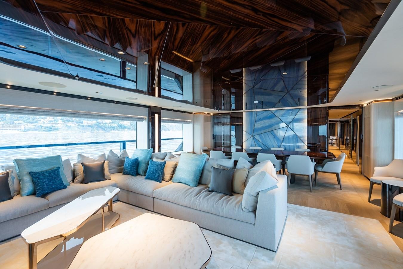 a living room with a large window aboard JIMMY Yacht for Sale