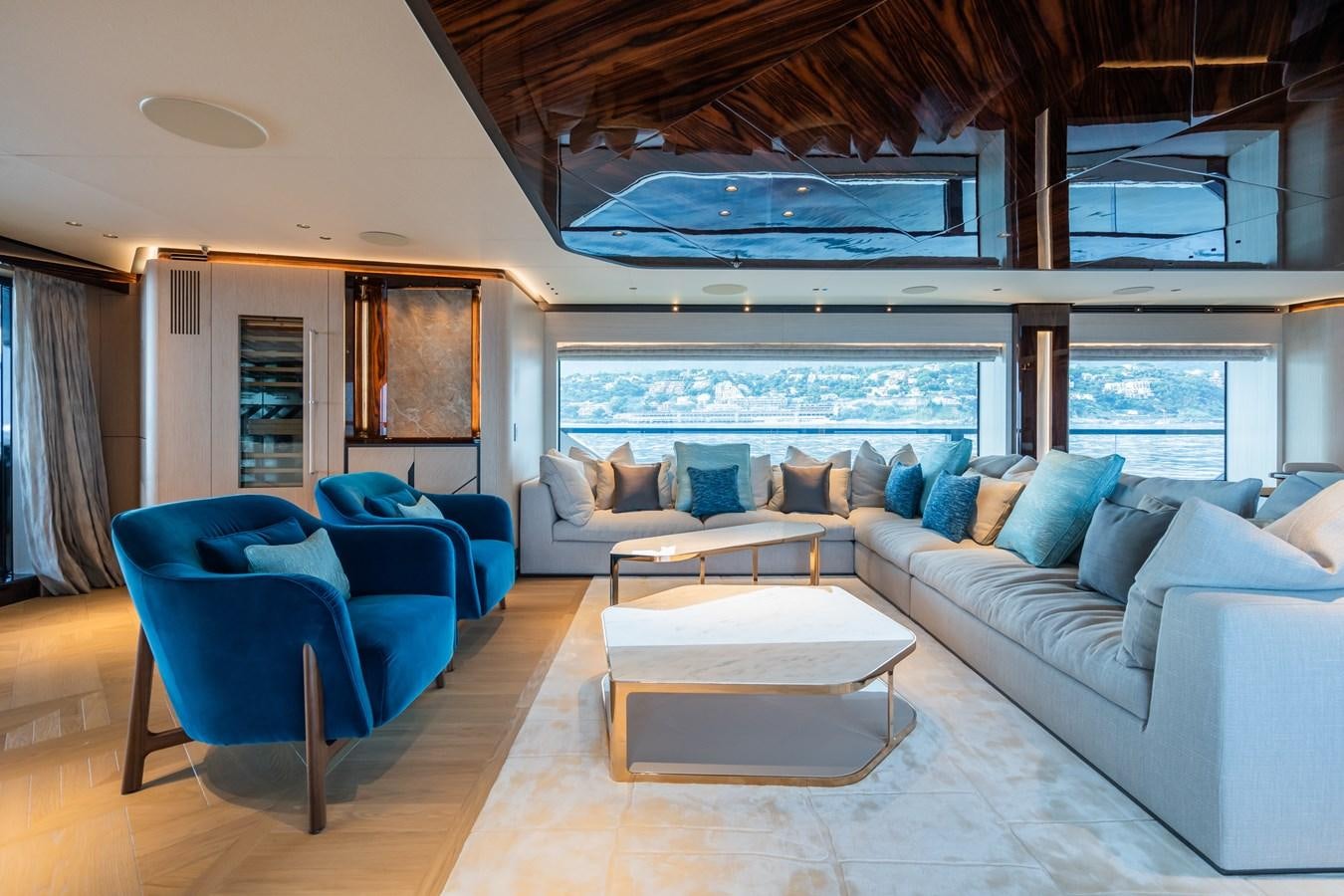 a living room with a large open window aboard JIMMY Yacht for Sale