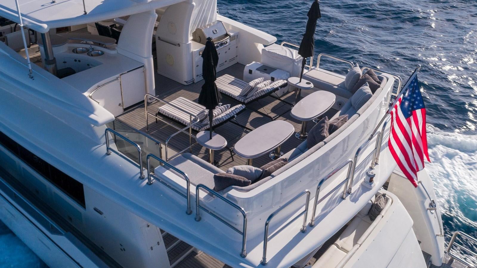 a boat with flags on it aboard NEVER SETTLE Yacht for Sale