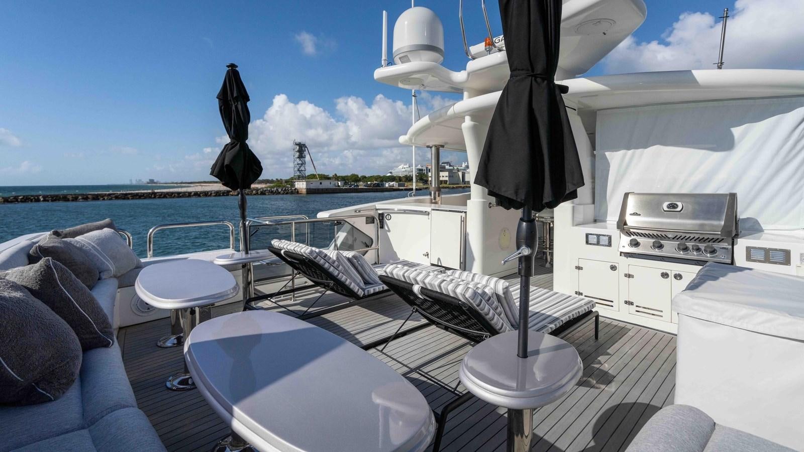 a boat on a deck aboard NEVER SETTLE Yacht for Sale