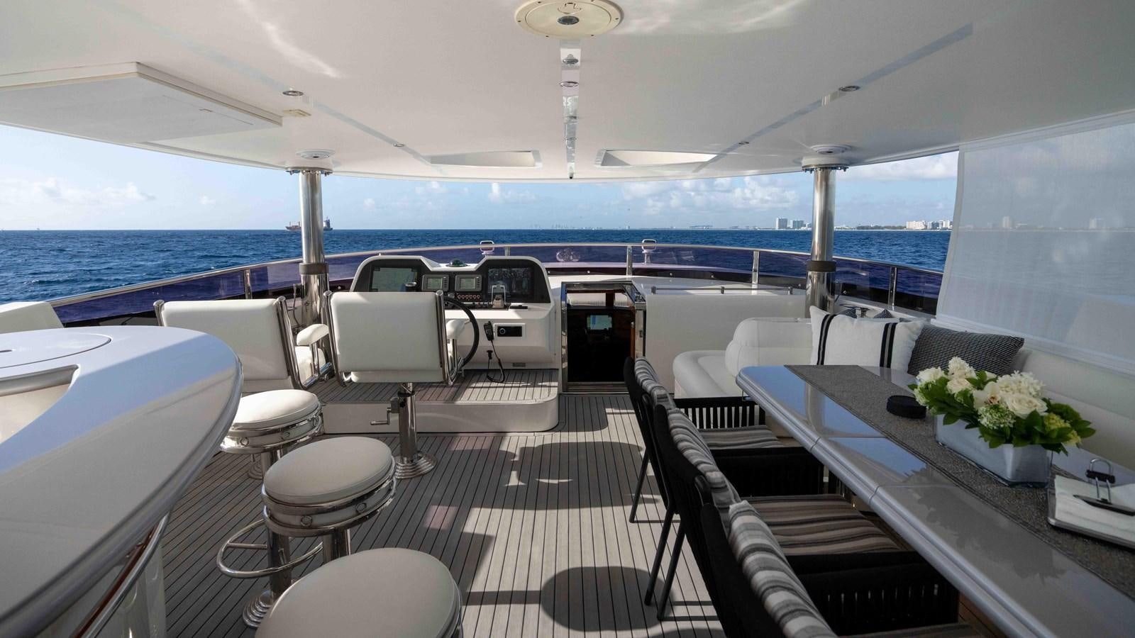 a boat with a table and chairs aboard NEVER SETTLE Yacht for Sale