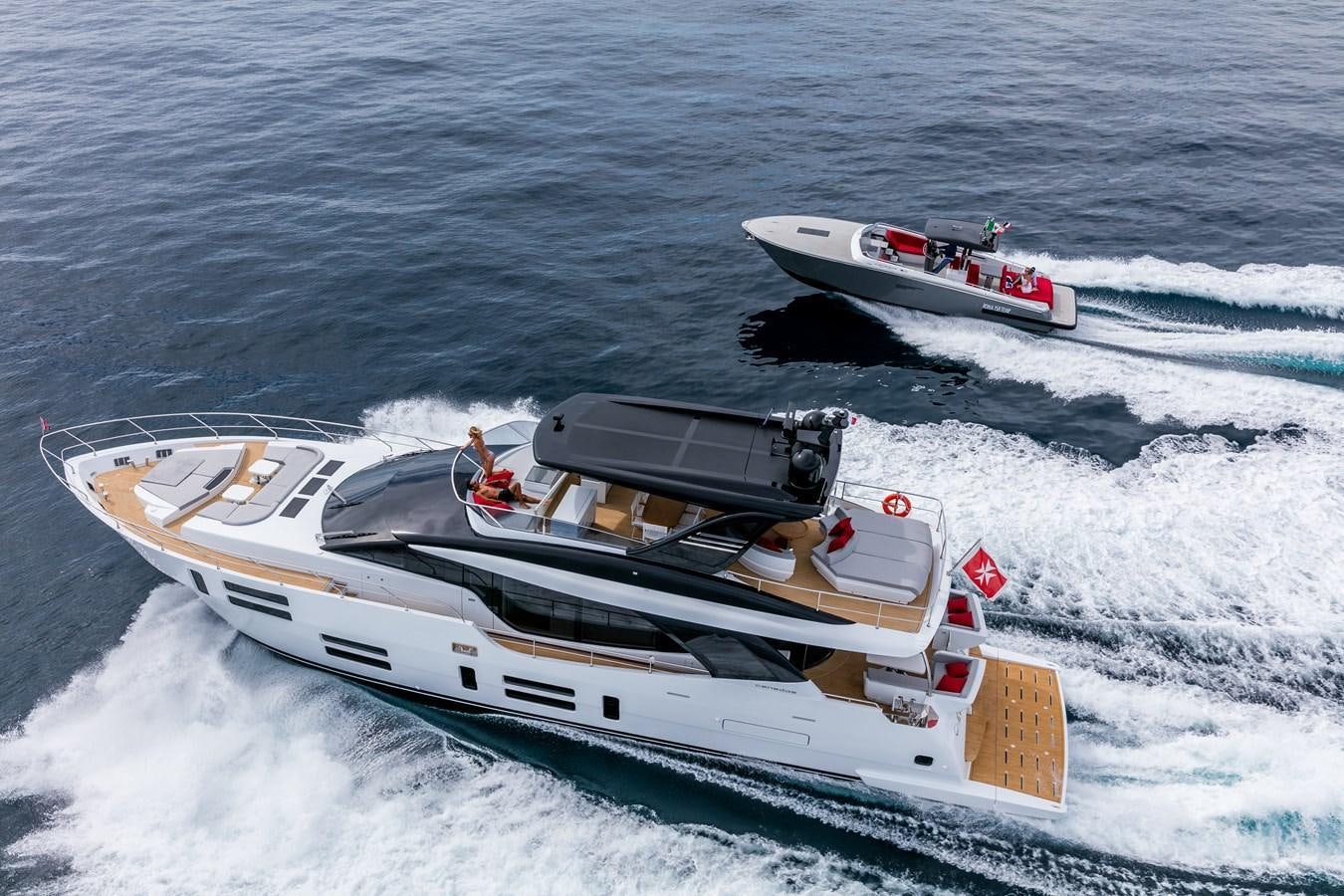 a boat on the water aboard 2025 CANADOS 808’ MAXIMUS Yacht for Sale