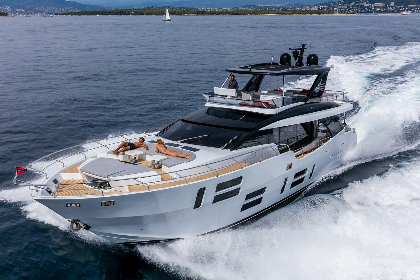 a boat with people on it aboard 2025 CANADOS 808’ MAXIMUS Yacht for Sale
