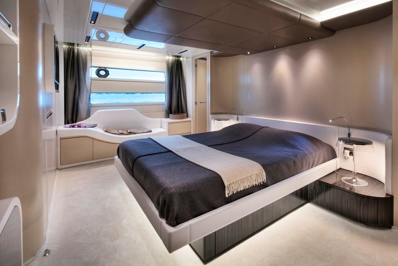 a room with a bed and a window aboard 2025 CANADOS 808’ MAXIMUS Yacht for Sale