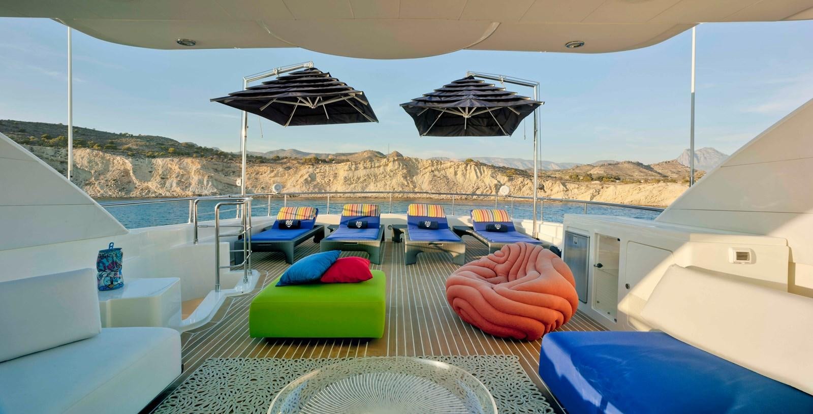 a boat on a deck aboard BUNKER Yacht for Sale
