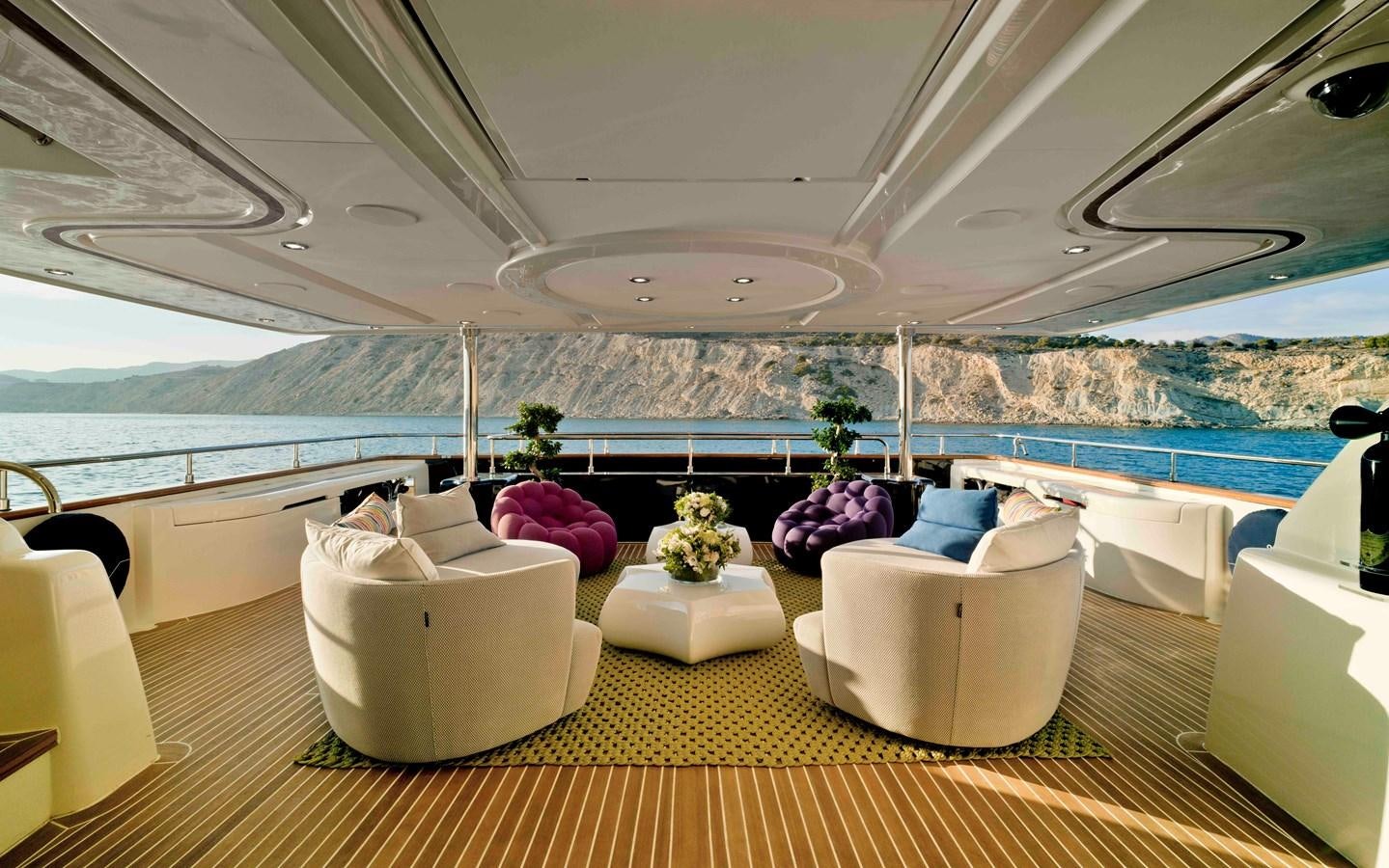 a room with a large table and chairs and a large window aboard BUNKER Yacht for Sale