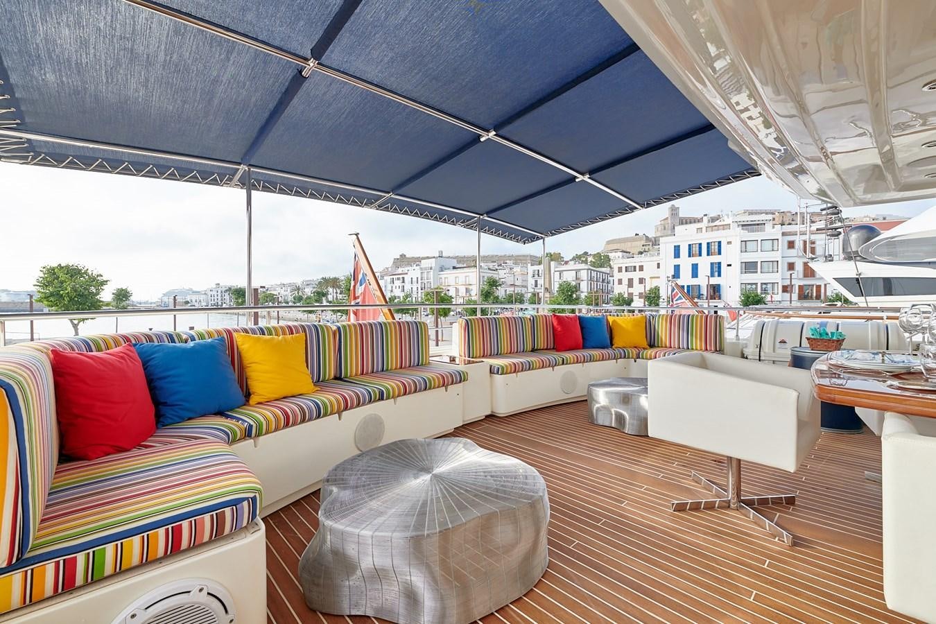 a room with a couch and a table and a large window aboard BUNKER Yacht for Sale