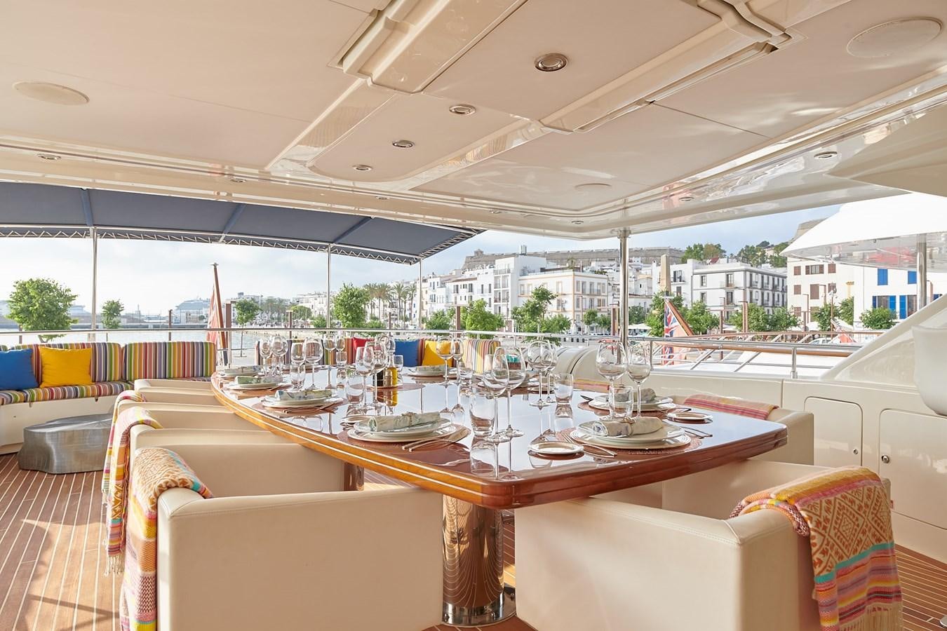 a table with glasses on it aboard BUNKER Yacht for Sale