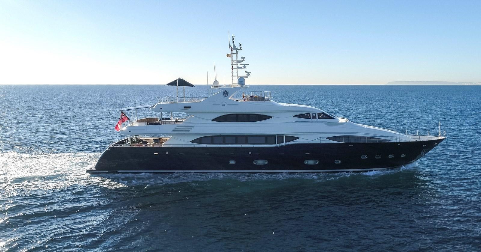 a large ship in the water aboard BUNKER Yacht for Sale