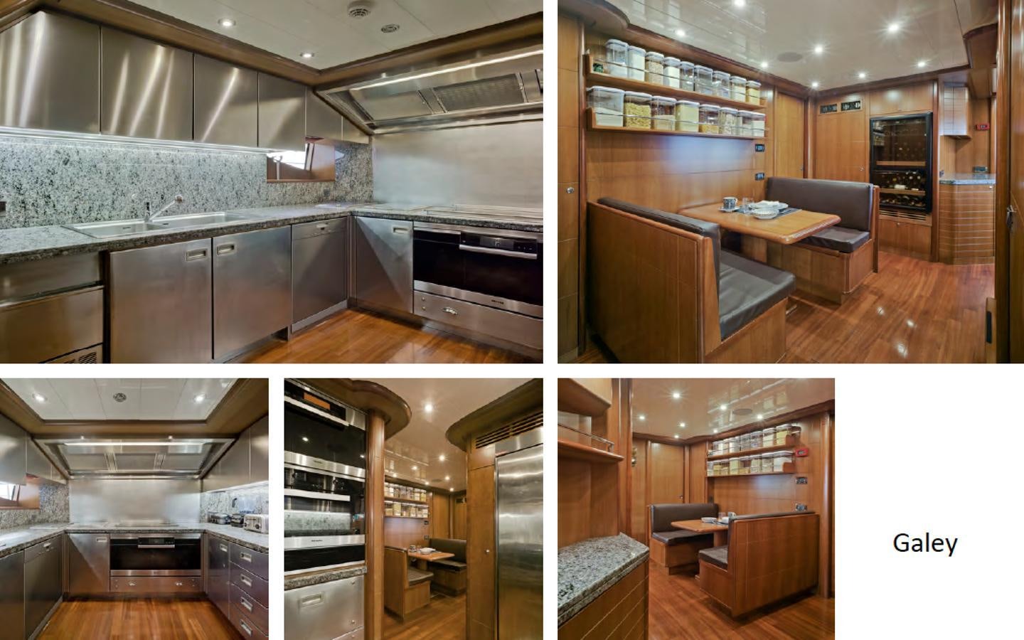 a kitchen with a large island aboard BUNKER Yacht for Sale
