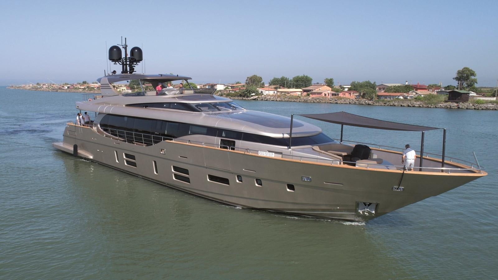 a large boat in the water aboard CANADOS 122’ CAESAR RPH Yacht for Sale