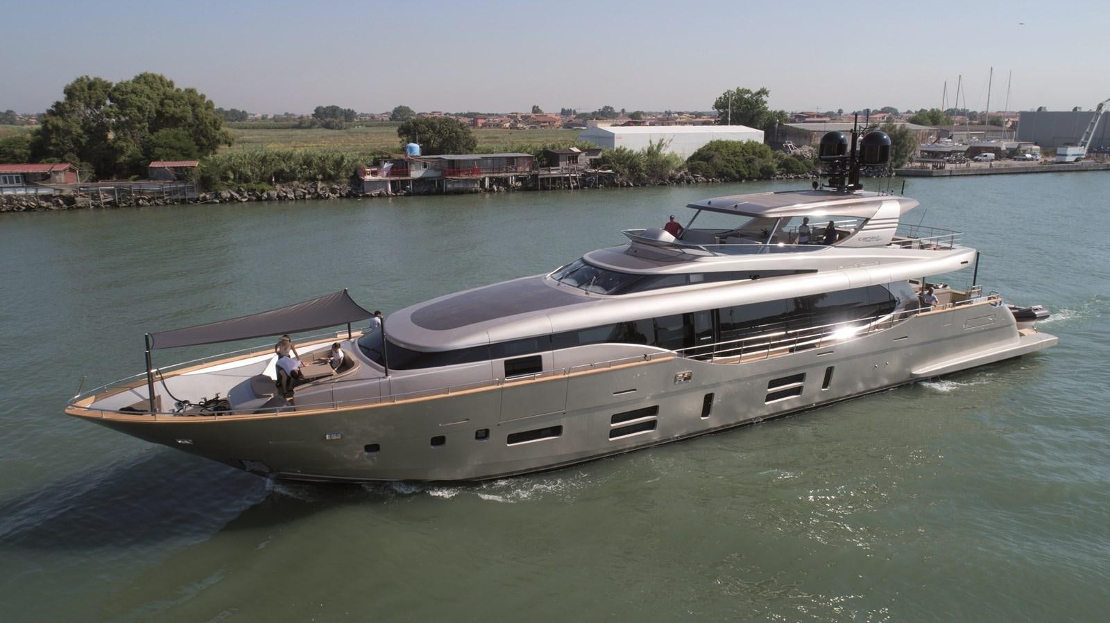 a boat on the water aboard CANADOS 122’ CAESAR RPH Yacht for Sale