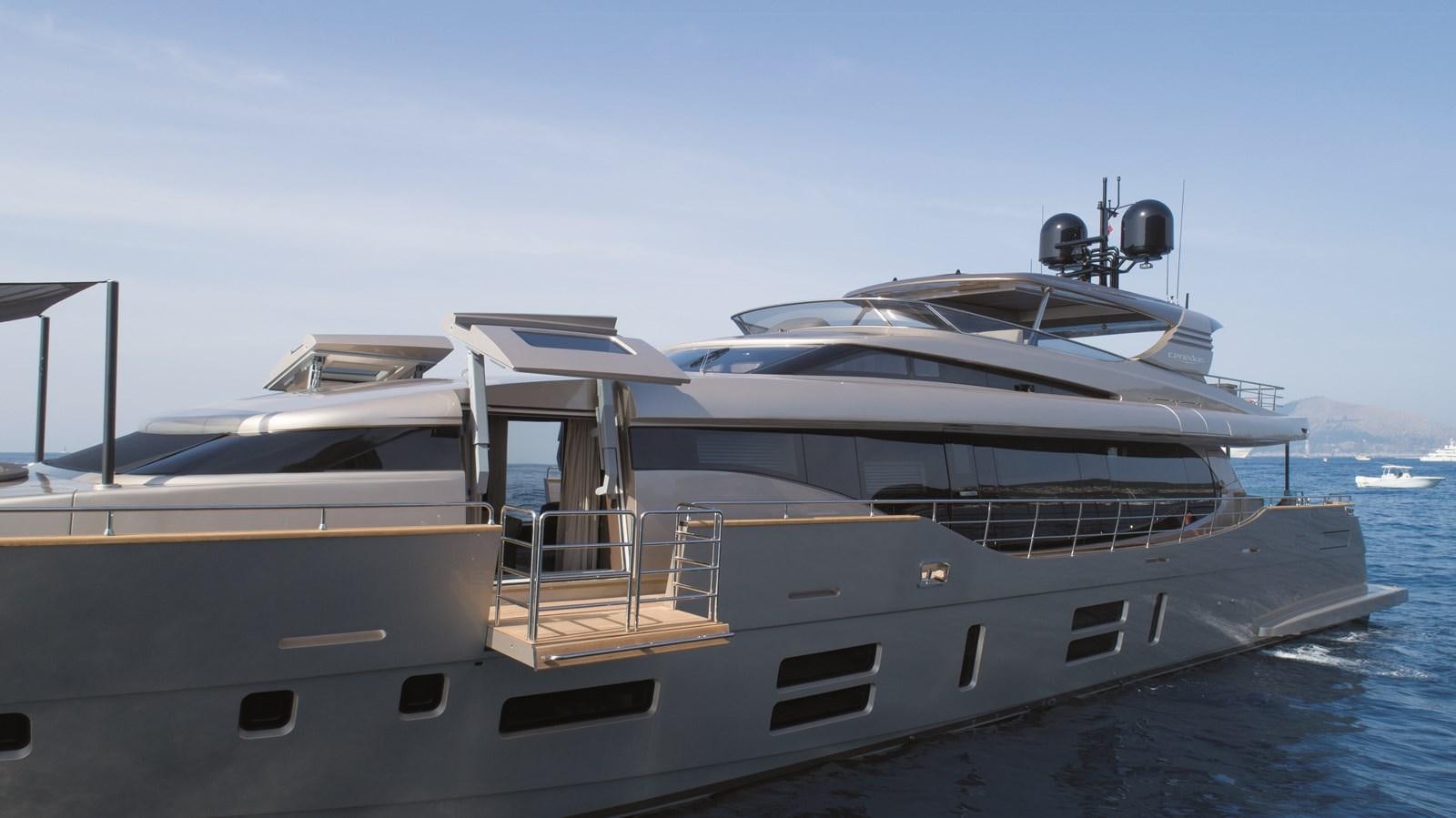 a boat on the water aboard CANADOS 122’ CAESAR RPH Yacht for Sale