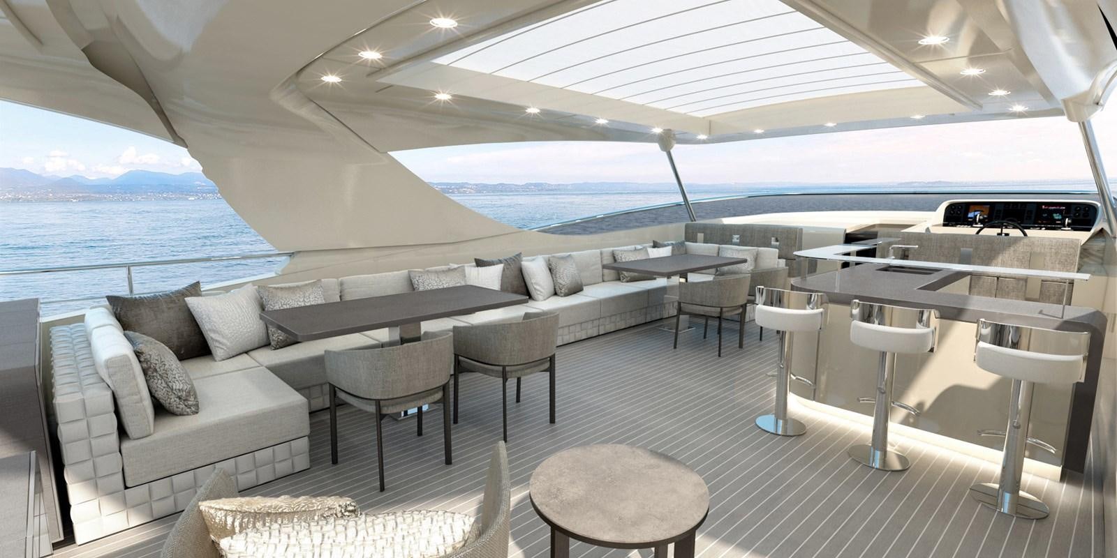 a large living room with a large window aboard CANADOS 122’ CAESAR RPH Yacht for Sale