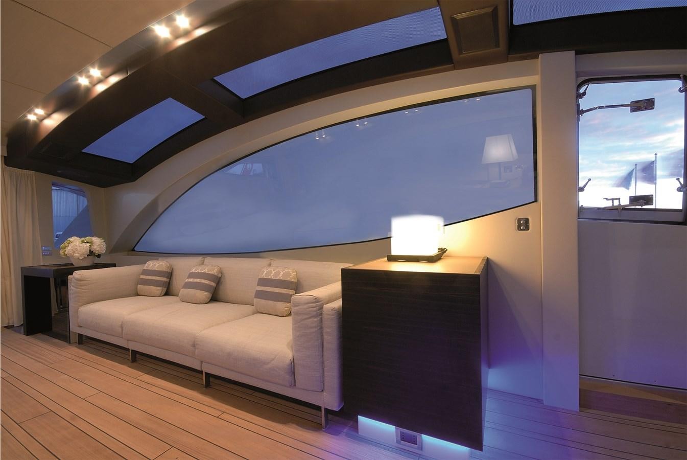 a room with a large blue screen aboard 2024 GLADIATOR 901 SPEED Yacht for Sale