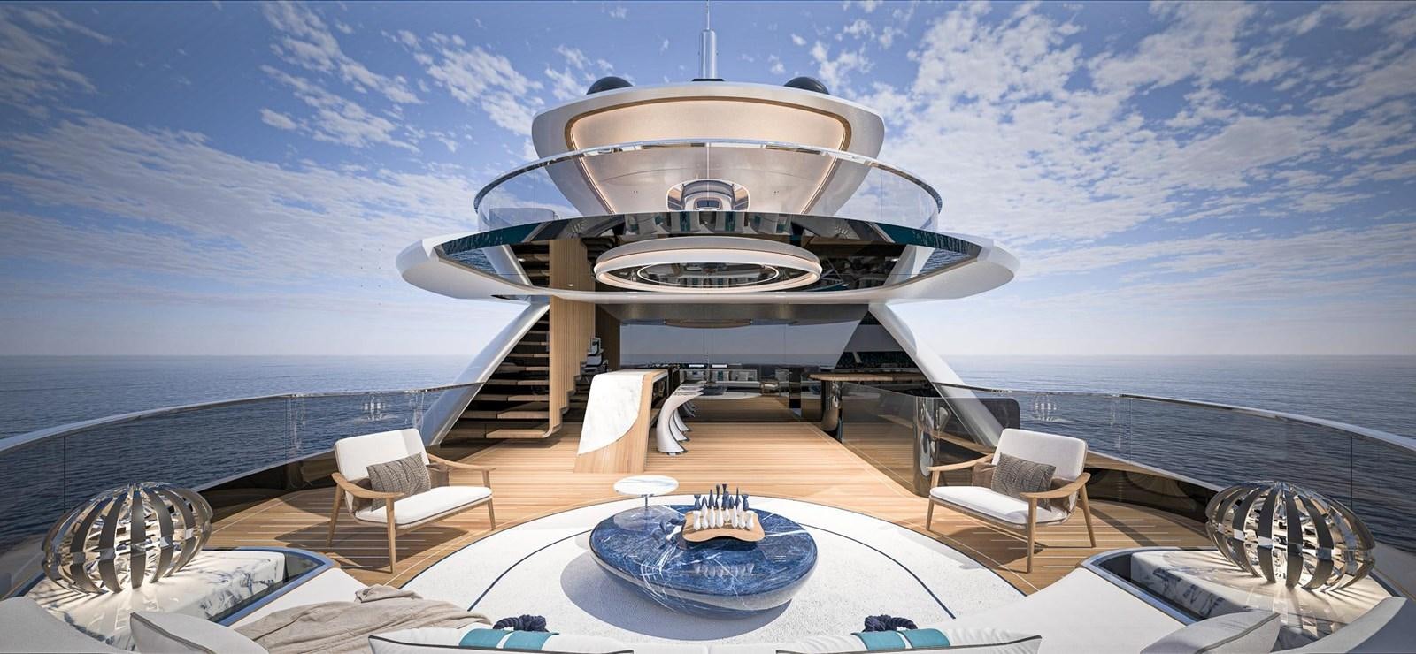 a large round building with a dome on top of it aboard CUSTOM V43 Yacht for Sale
