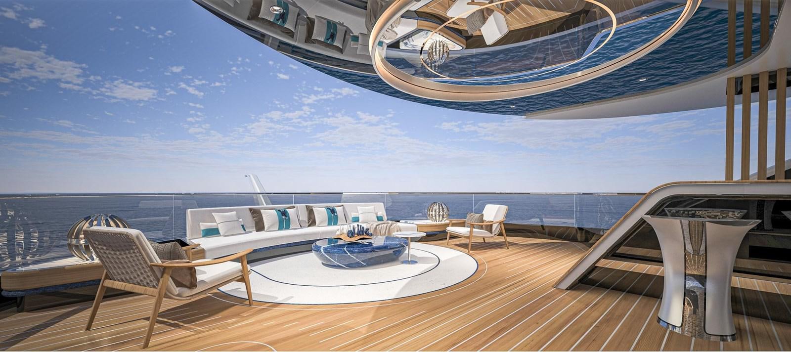 a room with a table and chairs aboard CUSTOM V43 Yacht for Sale