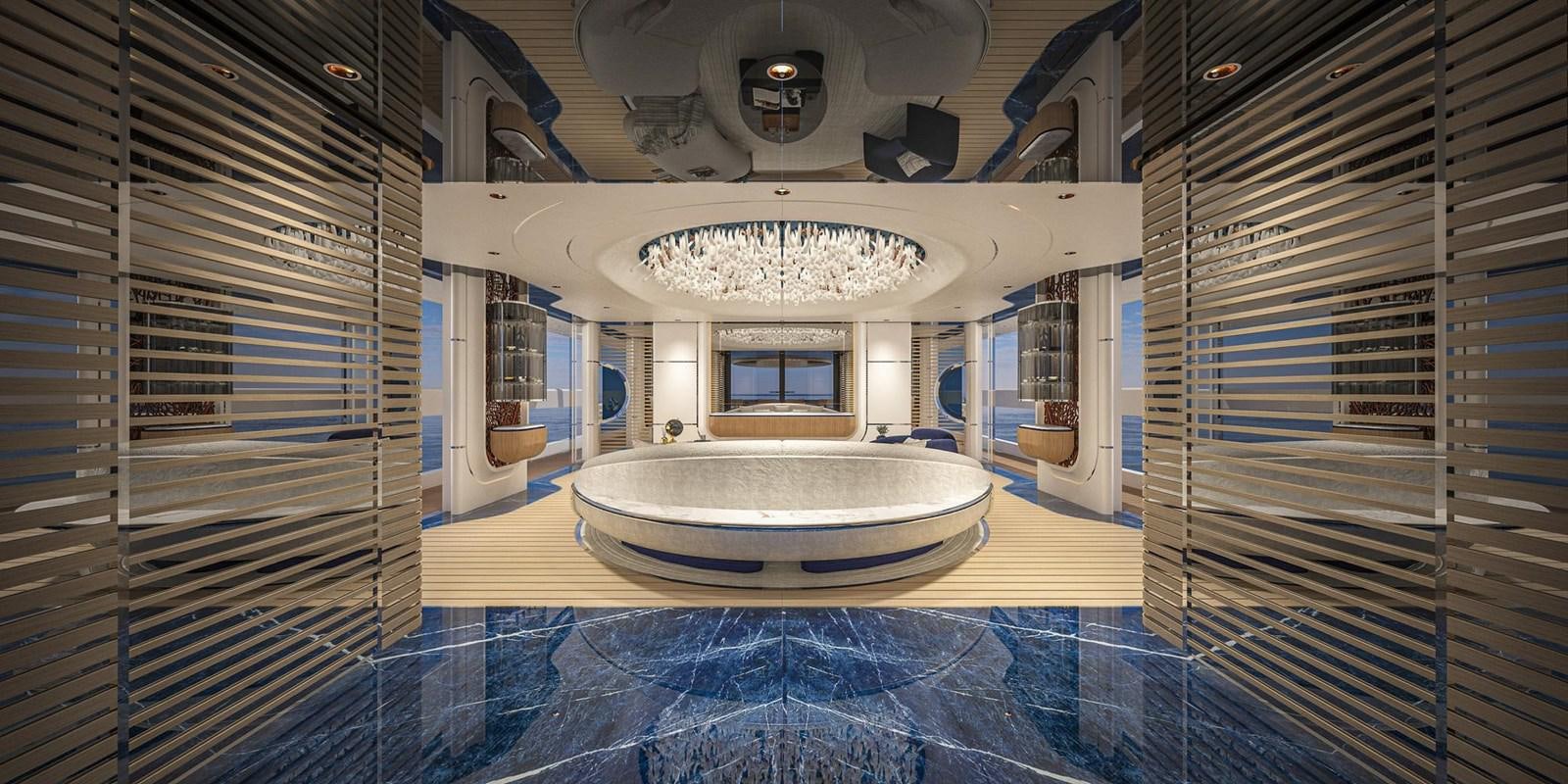 a large indoor swimming pool aboard CUSTOM V43 Yacht for Sale