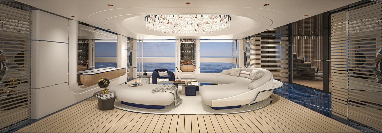 a room with a bed and a large window aboard CUSTOM V43 Yacht for Sale