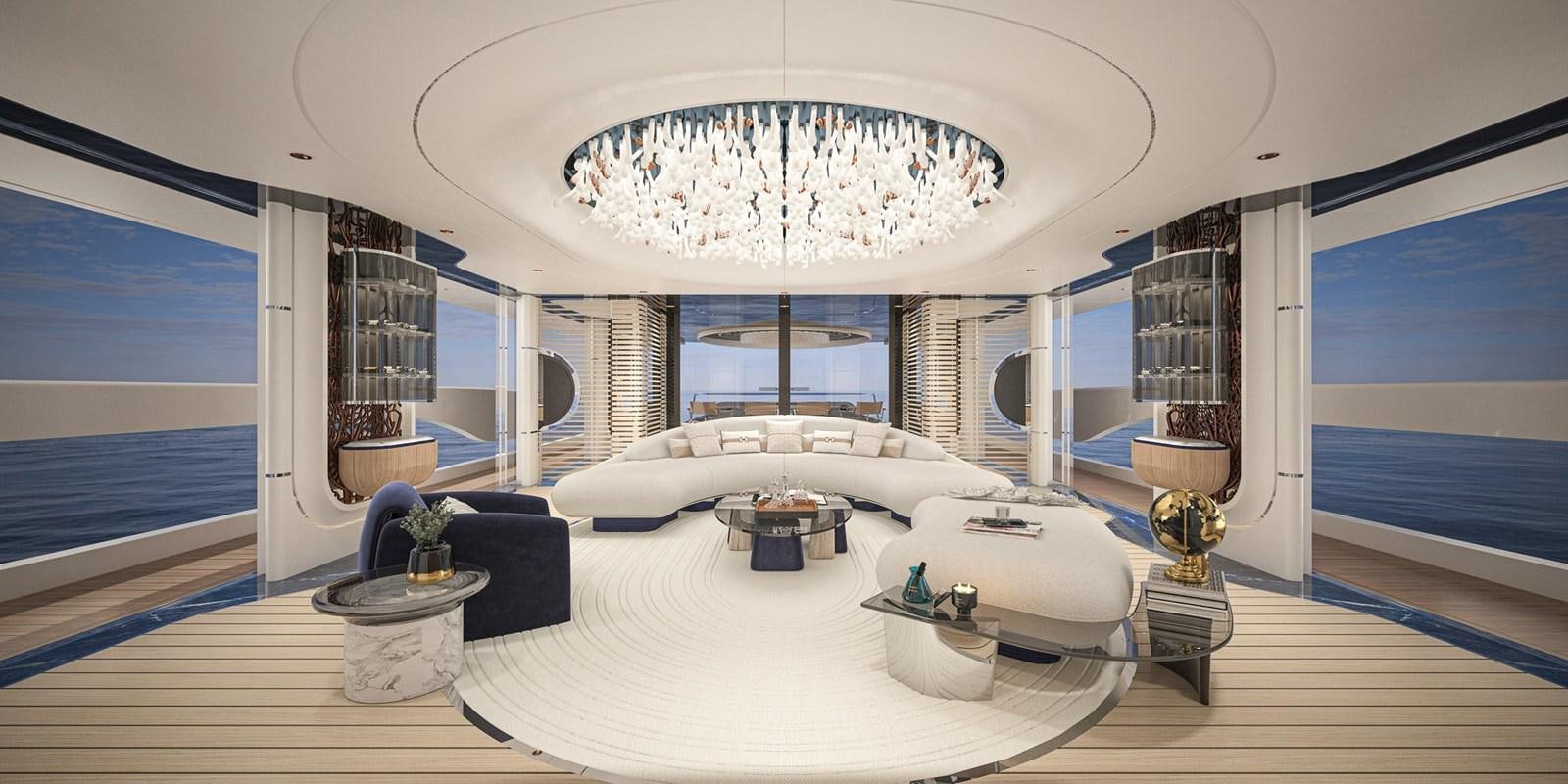 a large white bedroom with a large bed and a large window aboard CUSTOM V43 Yacht for Sale