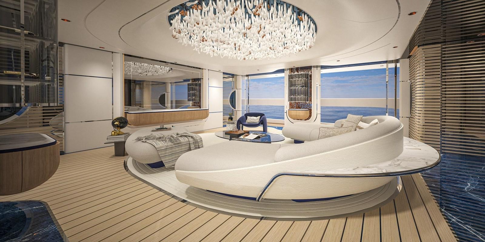 a large white bed in a room aboard CUSTOM V43 Yacht for Sale