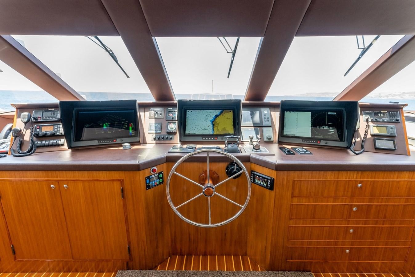 a group of computers on a desk aboard HARDHOME Yacht for Sale
