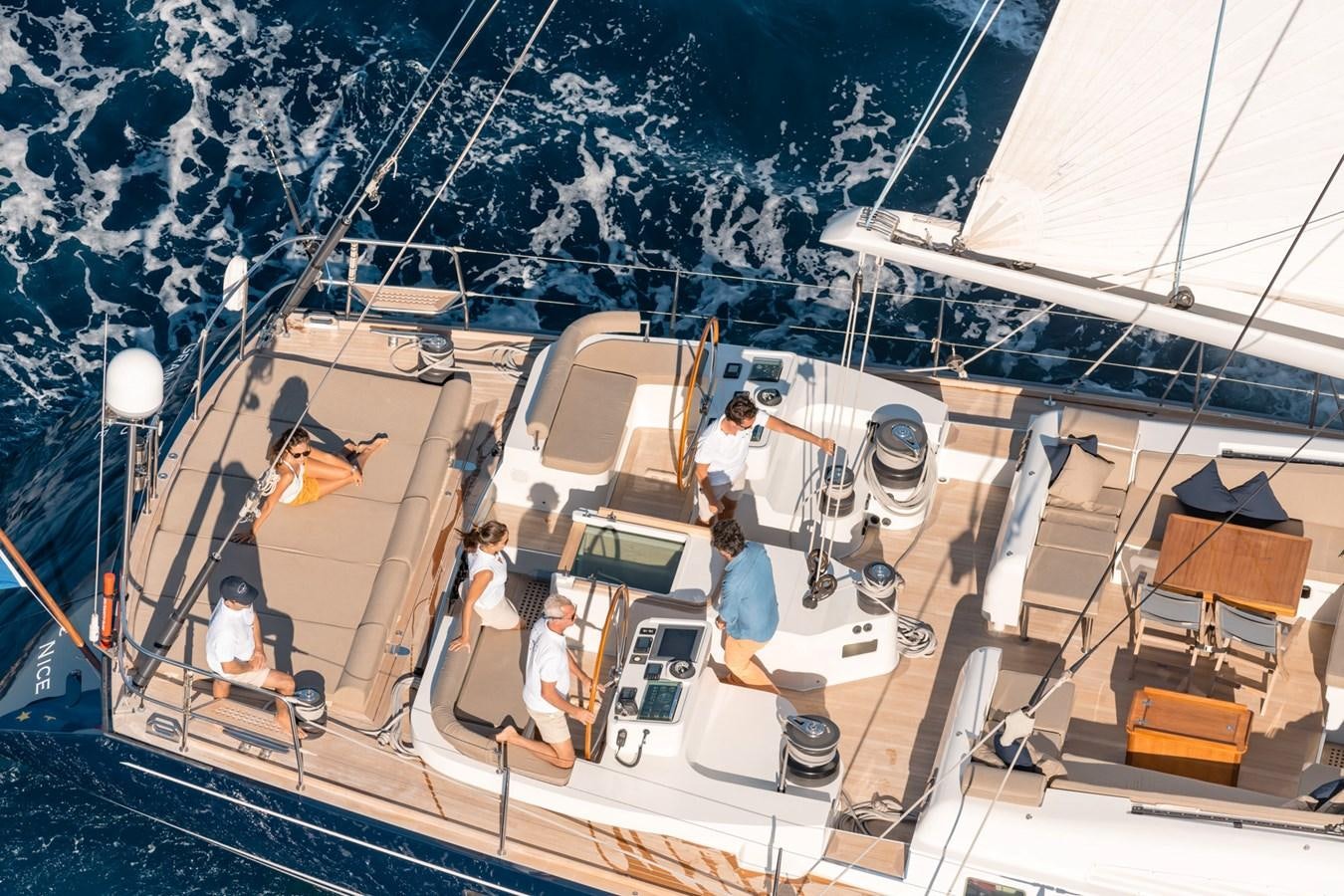 a high angle view of a ship aboard GRAND BLEU VINTAGE Yacht for Sale