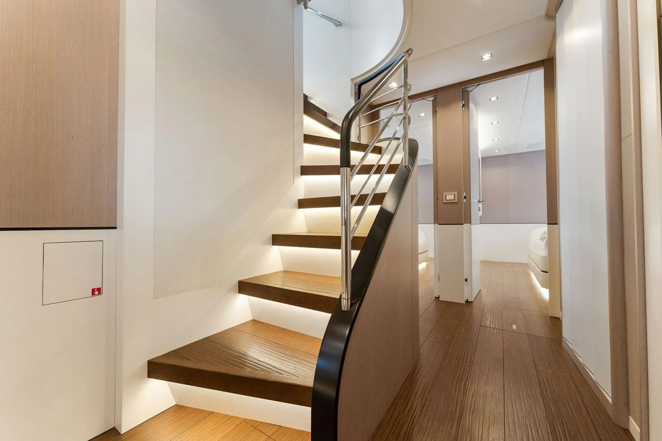 a staircase in a building aboard LADY K Yacht for Sale