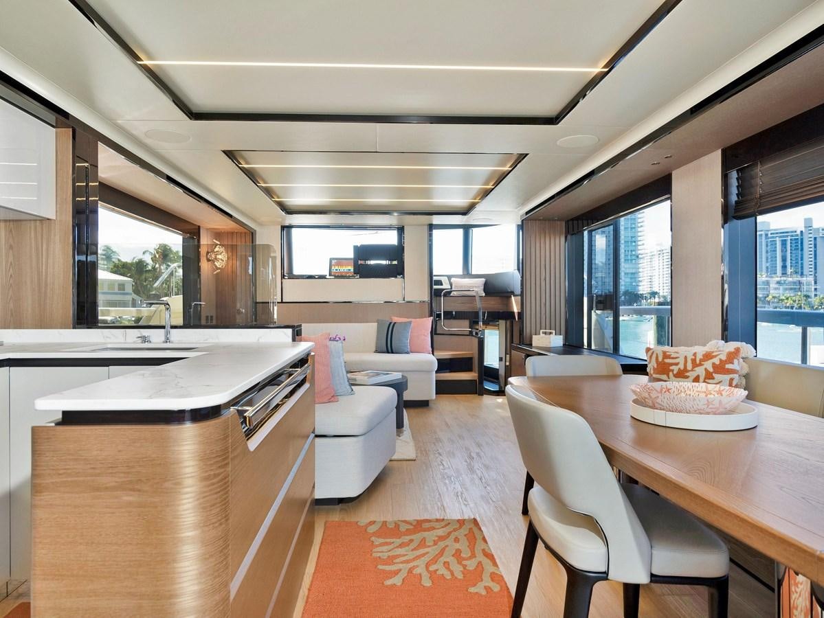 a modern looking living room aboard POWERSFUL Yacht for Sale