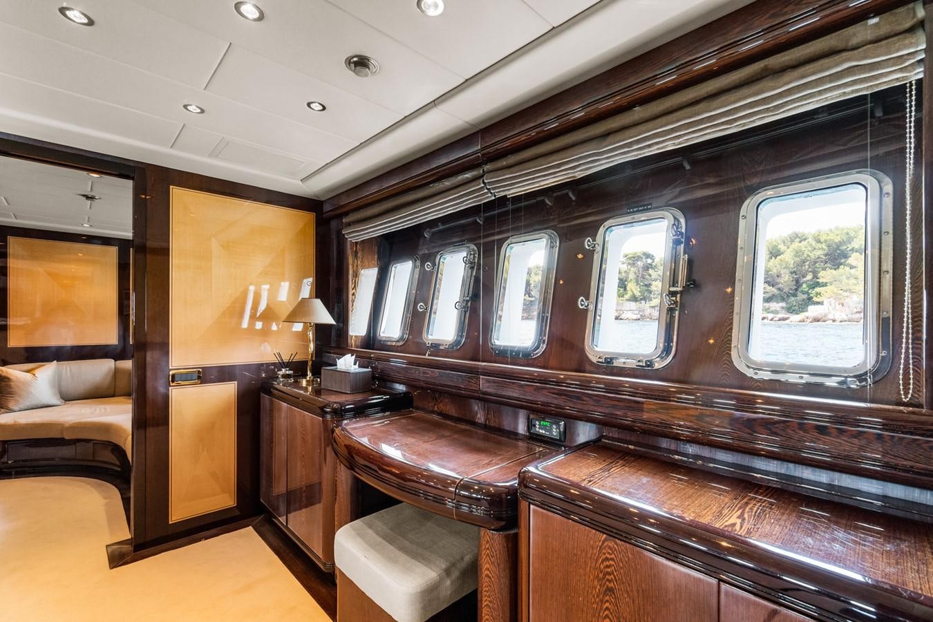 a train with a bench aboard KUY KUY Yacht for Sale